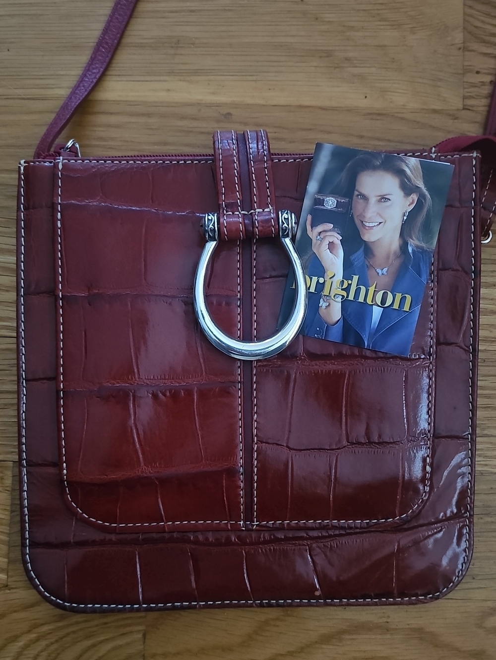 Brighton Spellbound Red Croc Embossed Leather Crossbody Bag NWT Silver Hardware